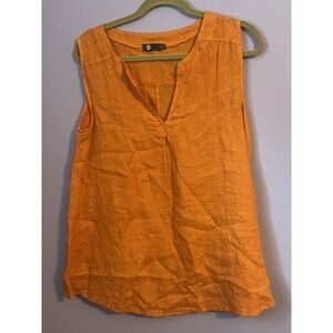 M Made In Italy Orange Linen Sleeveless Top Blouse Size XS